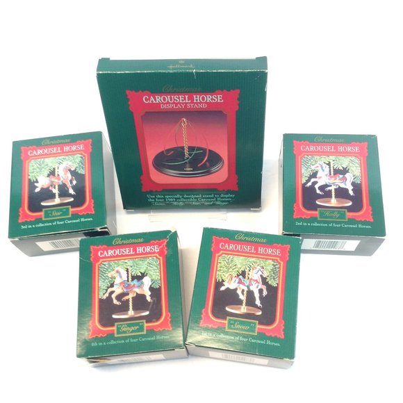 1989 Hallmark Christmas Ornament Carousel Horse Series Display Stand & 4 Horses - Picture 14 of 16